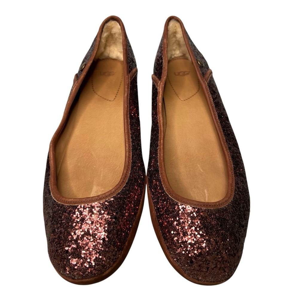 Ugg Antora Flats Womens 8.5 Brown Glitter Leather Shoes Slip On 1003902 Sparkly